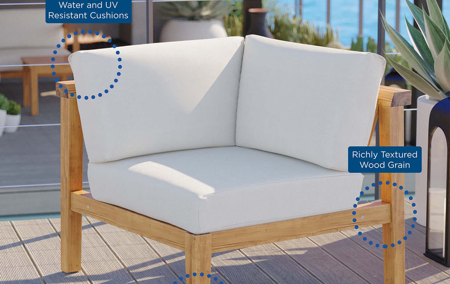 Fable Outdoor Patio Teak Wood Corner Chair in Natural White