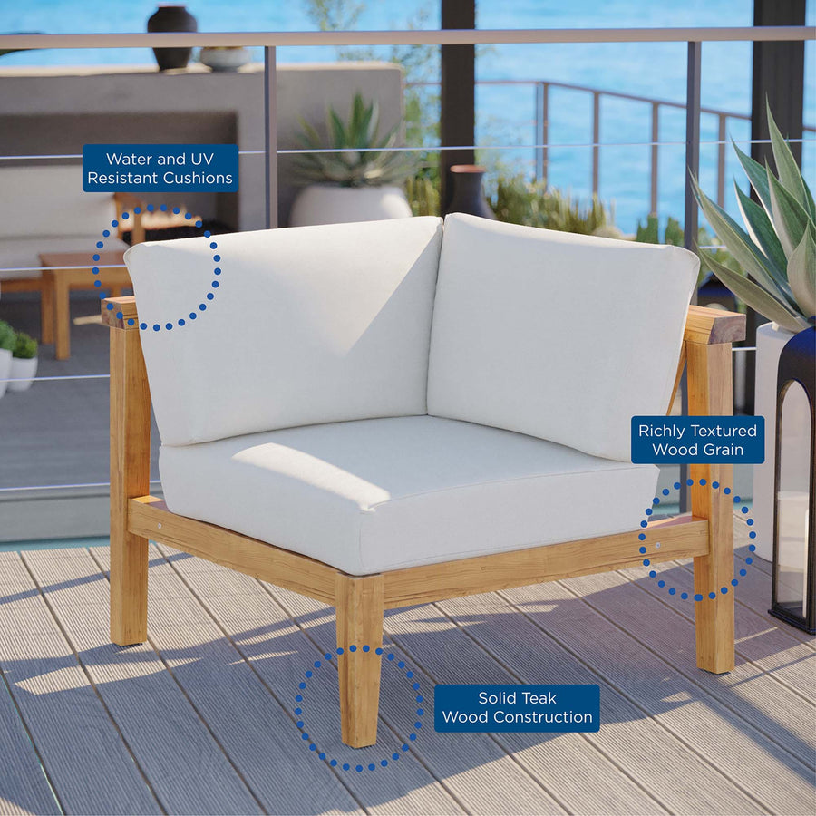 Fable Outdoor Patio Teak Wood Corner Chair in Natural White
