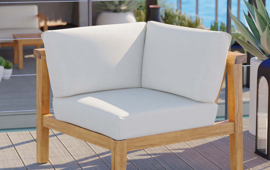 Fable Outdoor Patio Teak Wood Corner Chair in Natural White