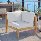 Fable Outdoor Patio Teak Wood Corner Chair in Natural White