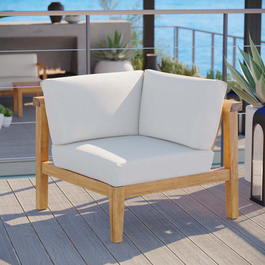 Fable Outdoor Patio Teak Wood Corner Chair in Natural White