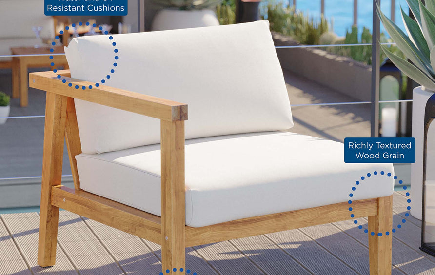 Fable Outdoor Patio Teak Wood Left-Arm Chair in Natural White