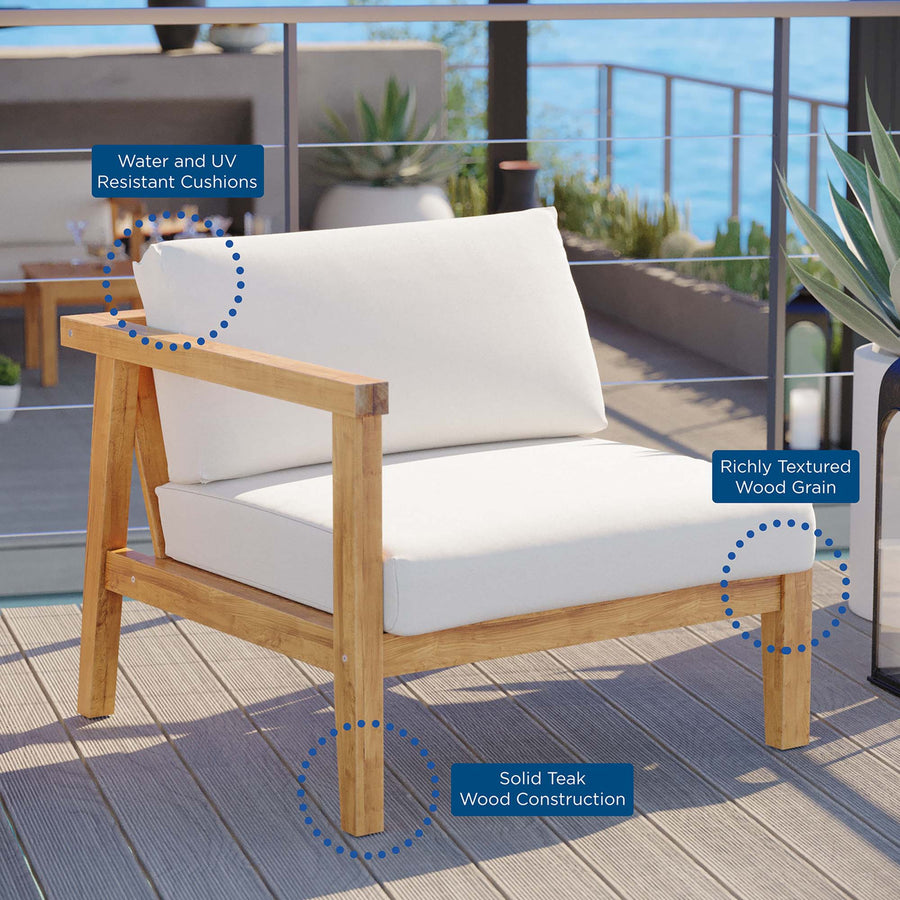 Fable Outdoor Patio Teak Wood Left-Arm Chair in Natural White