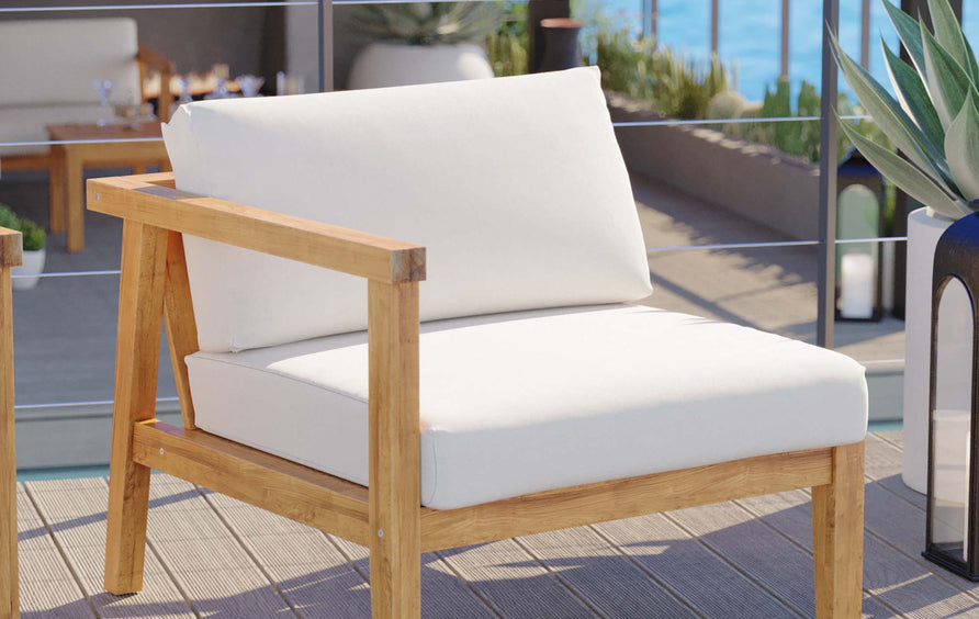 Fable Outdoor Patio Teak Wood Left-Arm Chair in Natural White