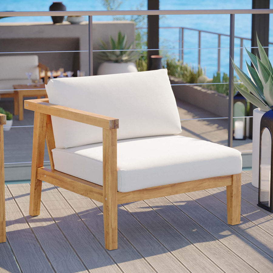 Fable Outdoor Patio Teak Wood Left-Arm Chair in Natural White