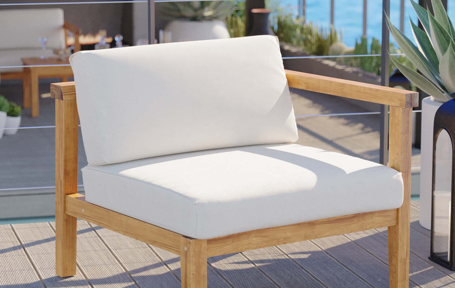 Fable Outdoor Patio Teak Wood Right-Arm Chair in Natural White