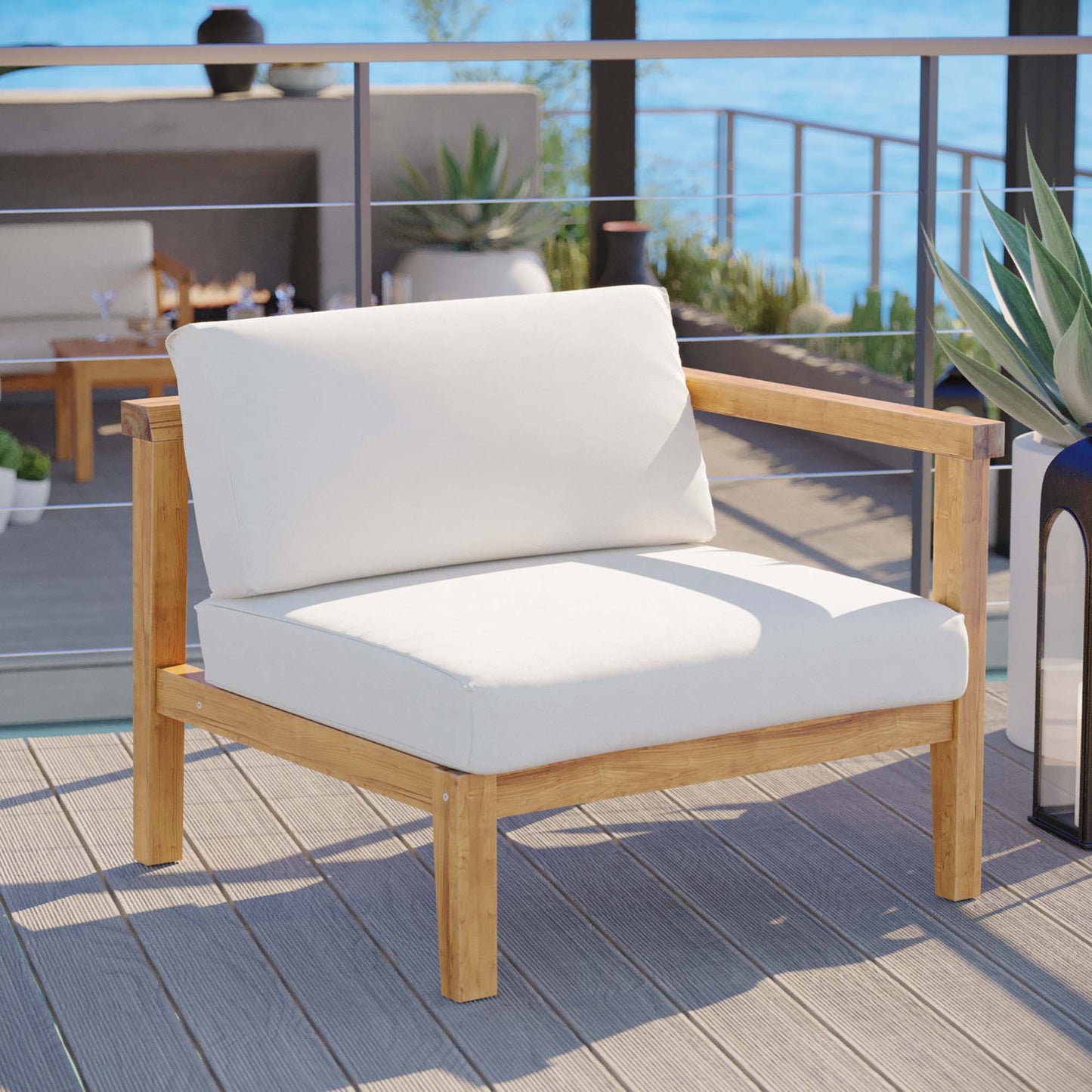 Bayport Outdoor Patio Teak Wood Right-Arm Chair by Furniture For America