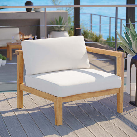 Bayport Outdoor Patio Teak Wood Right-Arm Chair in Natural White