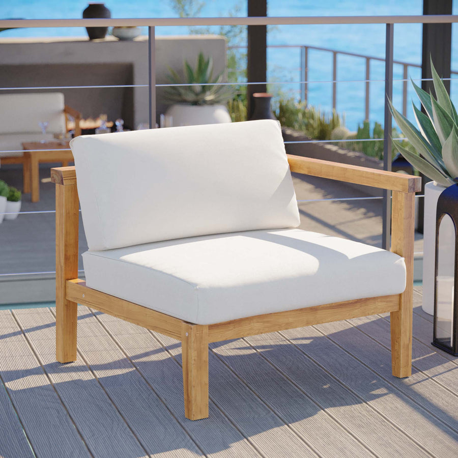Fable Outdoor Patio Teak Wood Right-Arm Chair in Natural White