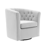 Hadley Tufted Performance Velvet Swivel Armchair in Light Gray