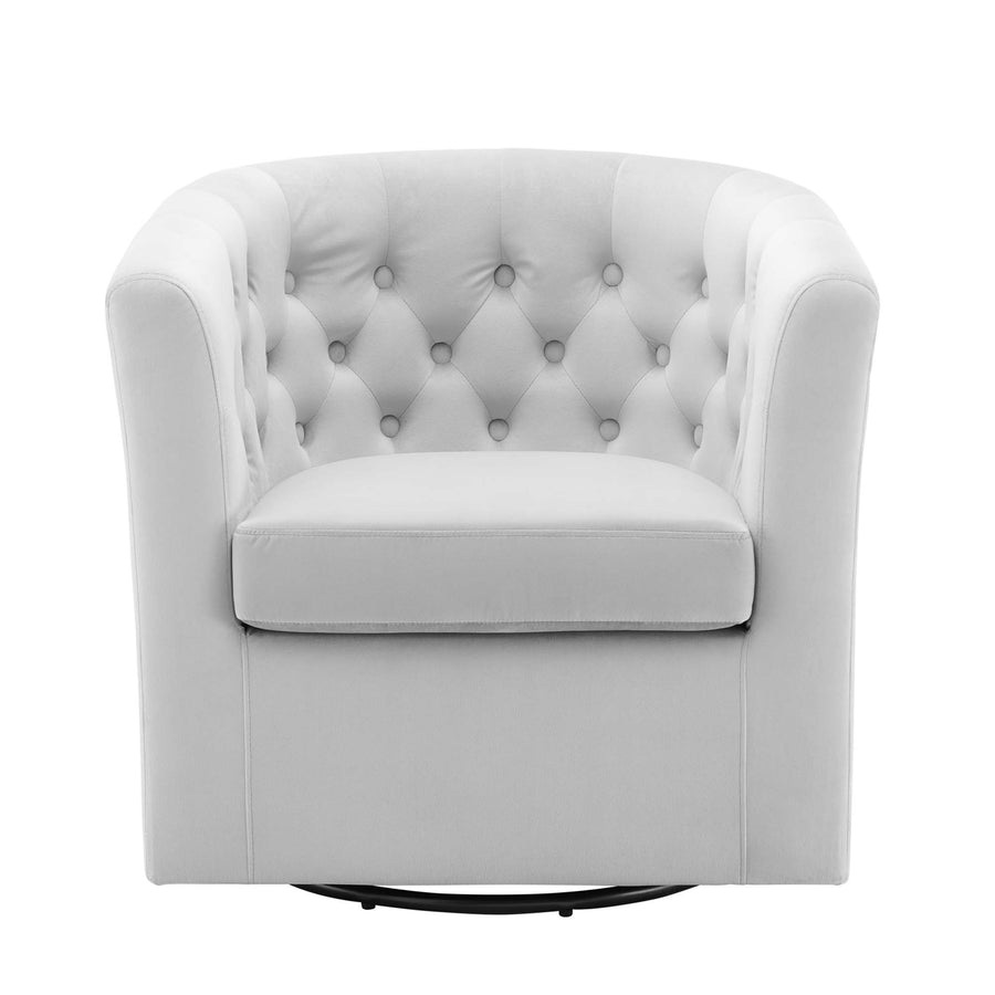 Hadley Tufted Performance Velvet Swivel Armchair in Light Gray