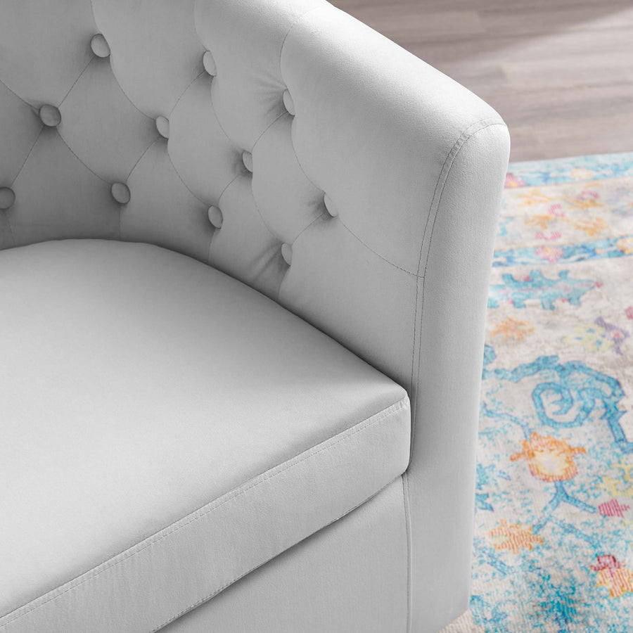 Hadley Tufted Performance Velvet Swivel Armchair in Light Gray