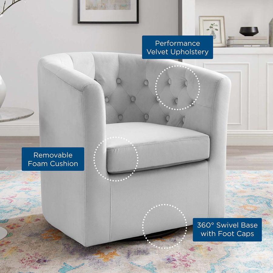 Hadley Tufted Performance Velvet Swivel Armchair in Light Gray