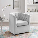 Hadley Tufted Performance Velvet Swivel Armchair in Light Gray