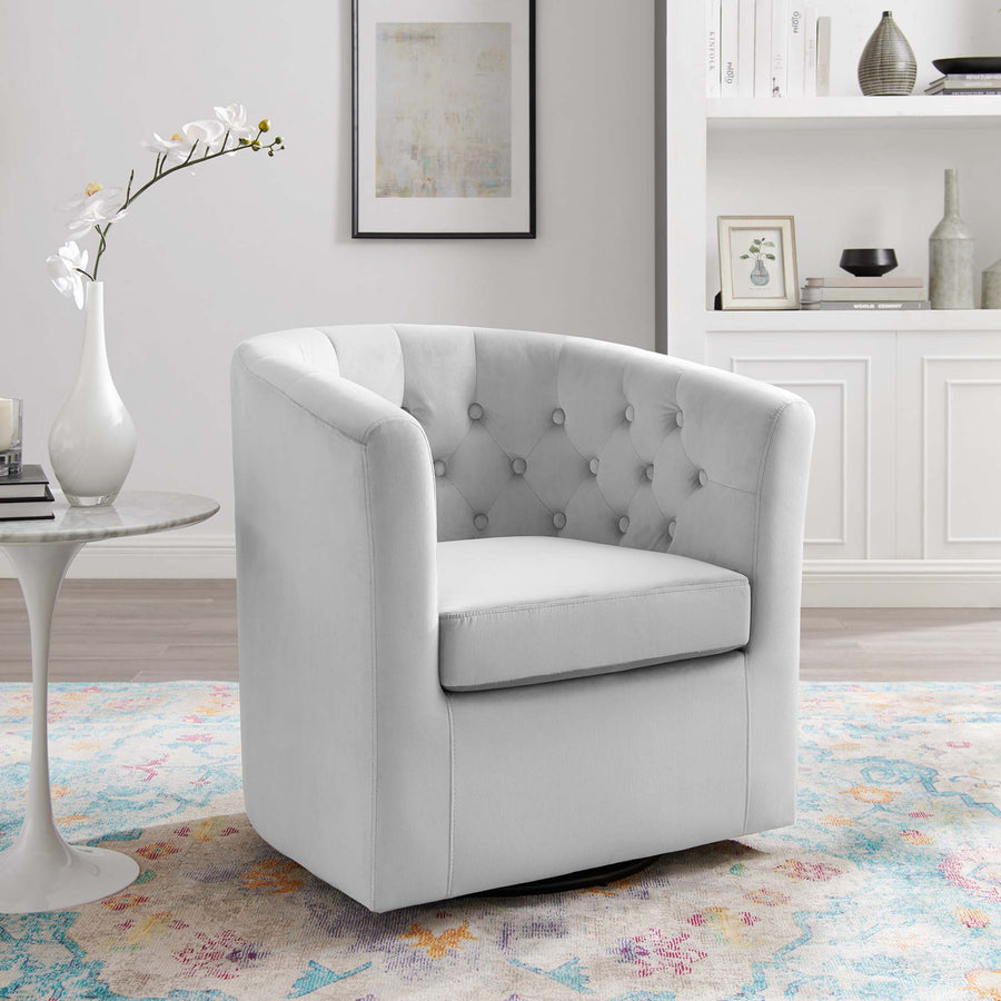 Hadley Tufted Performance Velvet Swivel Armchair in Light Gray