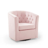 Hadley Tufted Performance Velvet Swivel Armchair in Pink