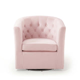 Hadley Tufted Performance Velvet Swivel Armchair in Pink