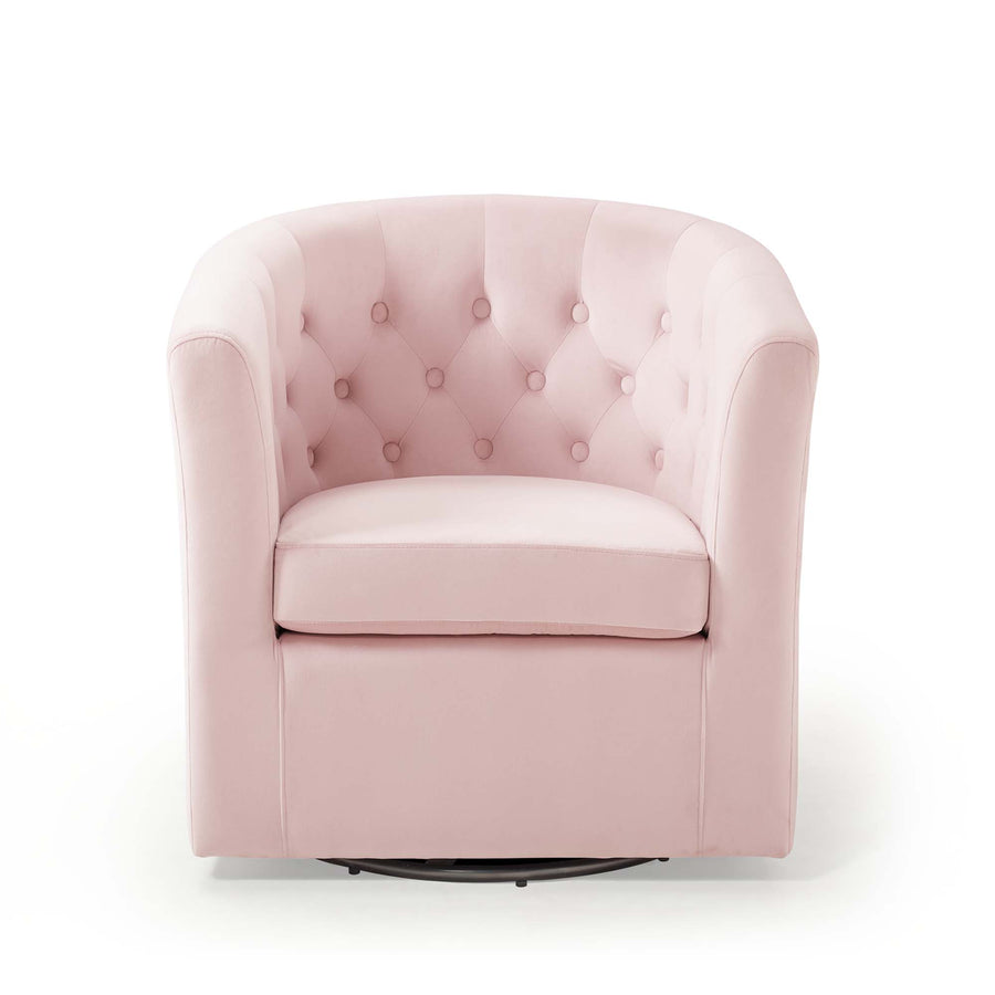 Hadley Tufted Performance Velvet Swivel Armchair in Pink