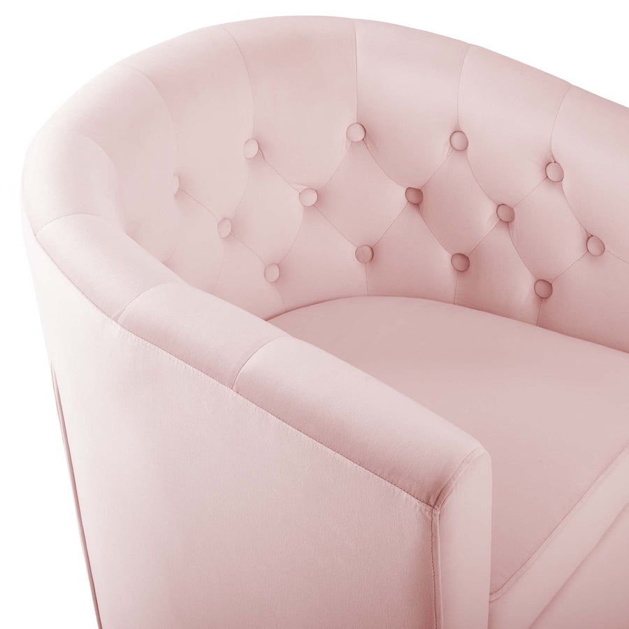 Hadley Tufted Performance Velvet Swivel Armchair in Pink