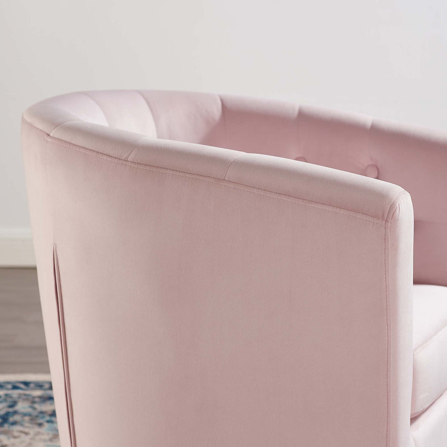 Hadley Tufted Performance Velvet Swivel Armchair in Pink