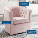 Hadley Tufted Performance Velvet Swivel Armchair in Pink