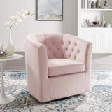 Hadley Tufted Performance Velvet Swivel Armchair in Pink