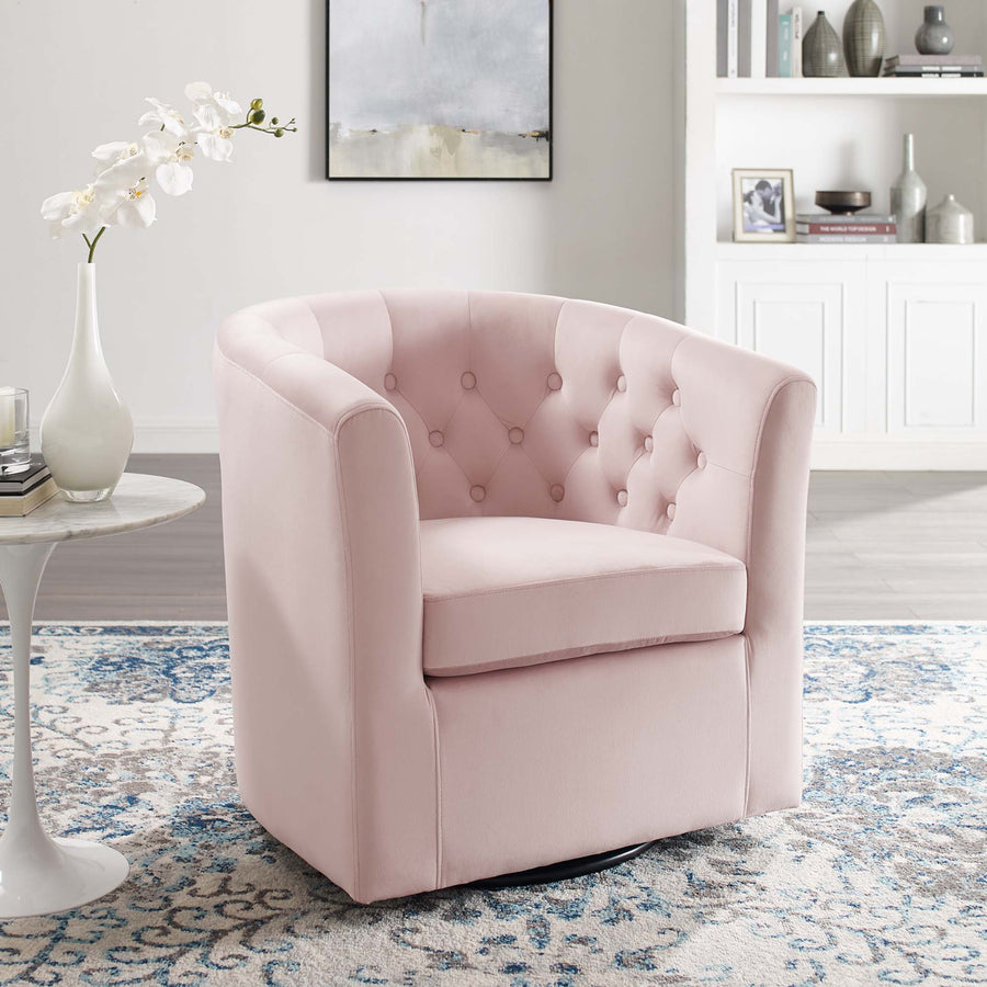 Hadley Tufted Performance Velvet Swivel Armchair in Pink