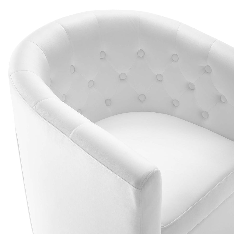 Hadley Tufted Performance Velvet Swivel Armchair in White