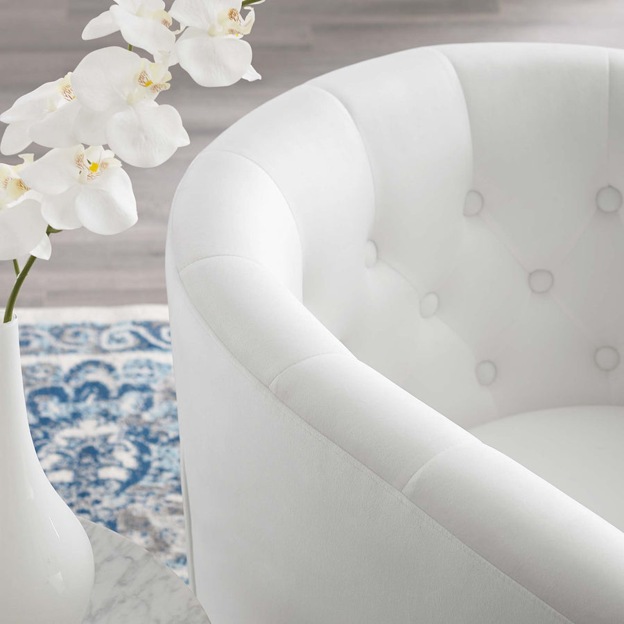 Hadley Tufted Performance Velvet Swivel Armchair in White