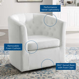 Hadley Tufted Performance Velvet Swivel Armchair in White