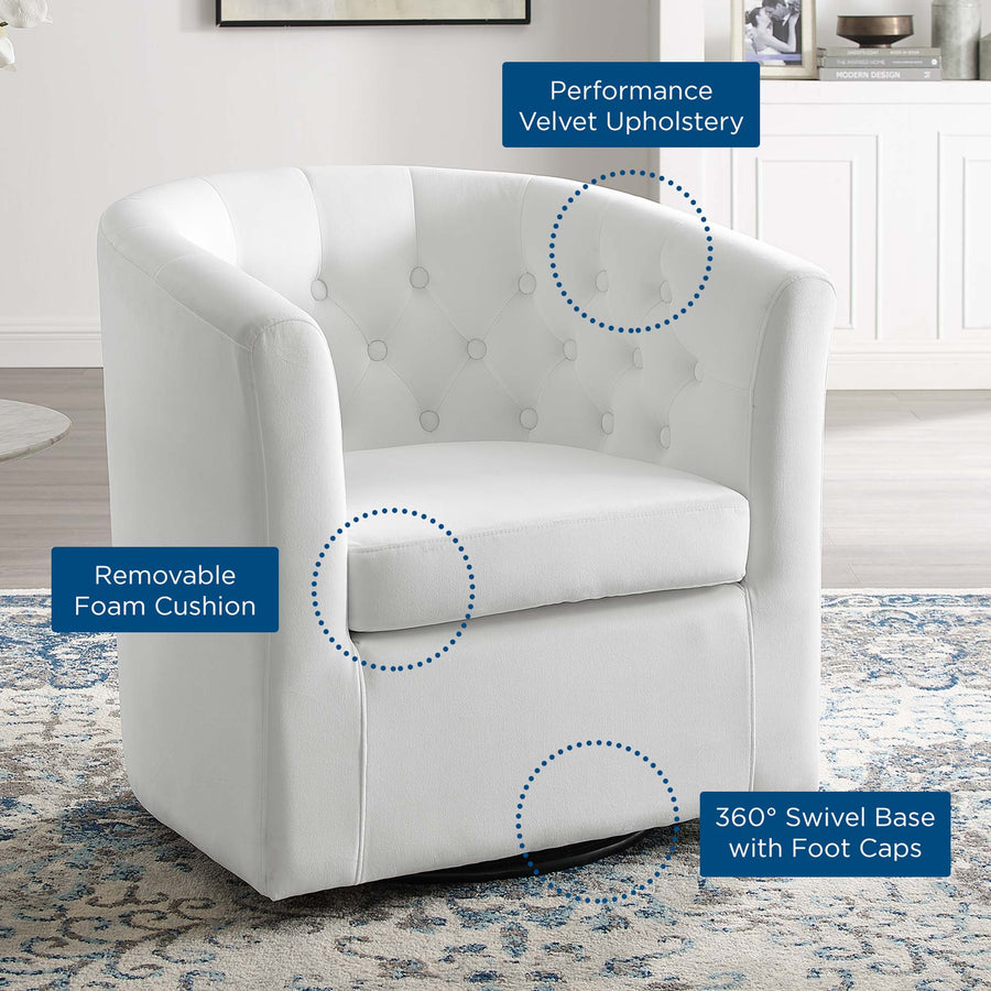 Hadley Tufted Performance Velvet Swivel Armchair in White