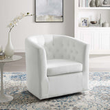 Hadley Tufted Performance Velvet Swivel Armchair in White