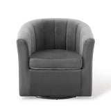 Hadley Performance Velvet Swivel Armchair in Charcoal