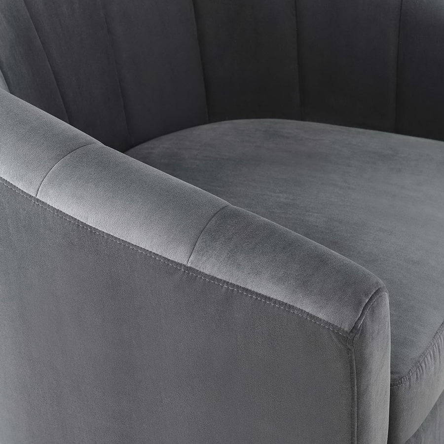Hadley Performance Velvet Swivel Armchair in Charcoal