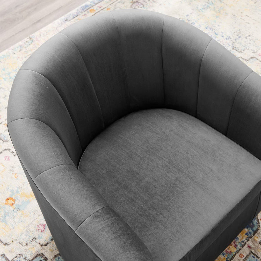 Hadley Performance Velvet Swivel Armchair in Charcoal