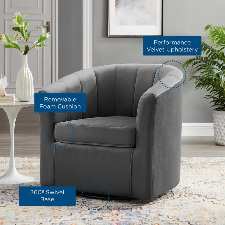 Hadley Performance Velvet Swivel Armchair in Charcoal