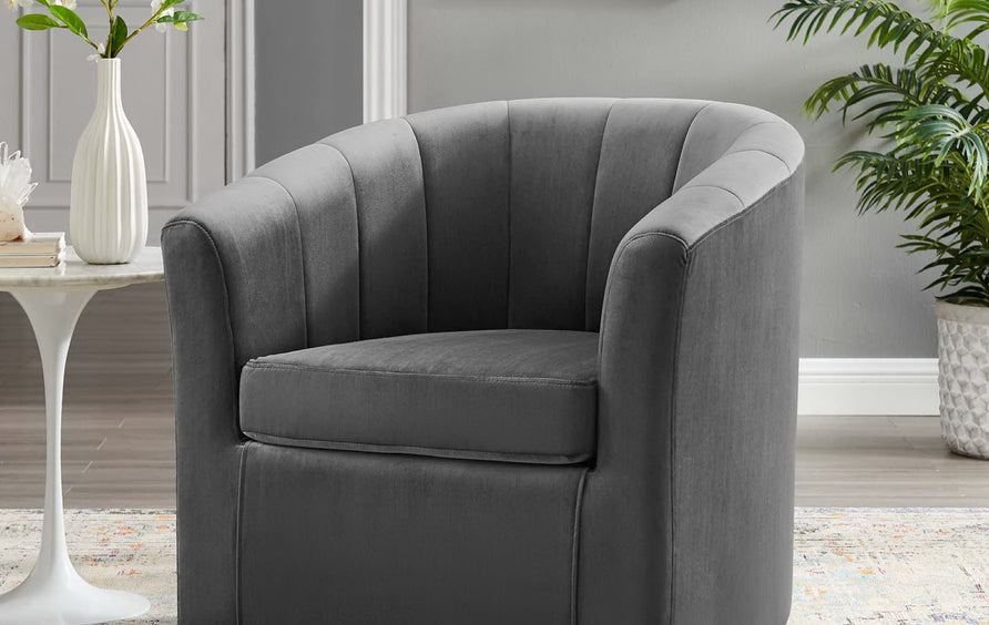 Hadley Performance Velvet Swivel Armchair in Charcoal