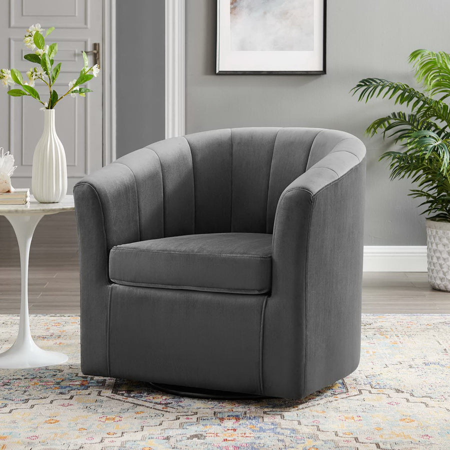Hadley Performance Velvet Swivel Armchair in Charcoal