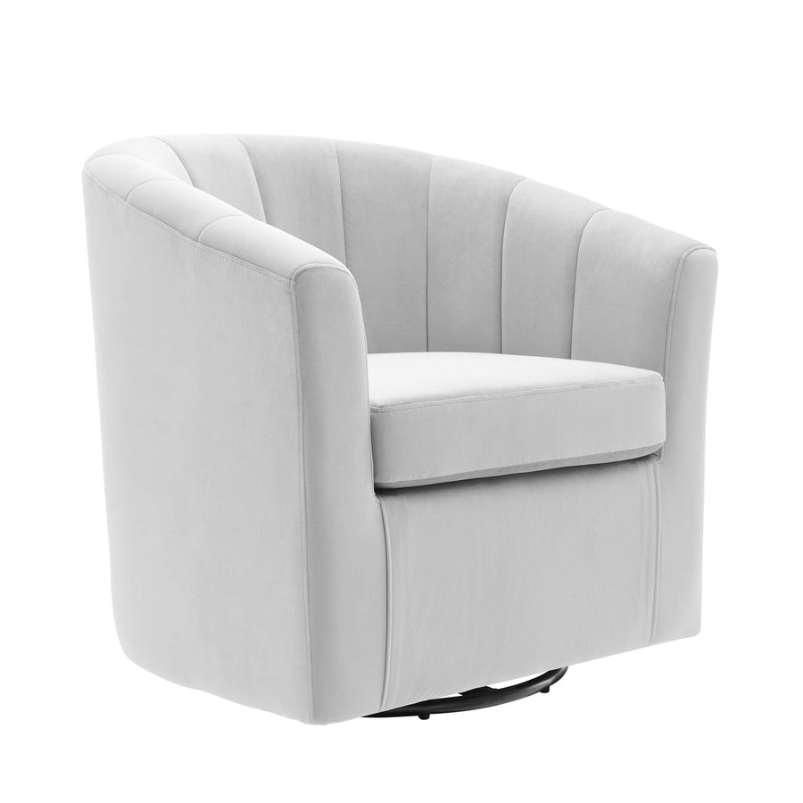 Hadley Performance Velvet Swivel Armchair in Light Gray