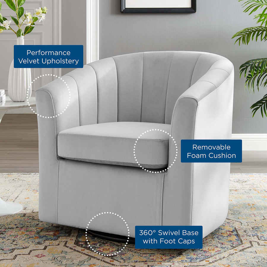 Hadley Performance Velvet Swivel Armchair in Light Gray