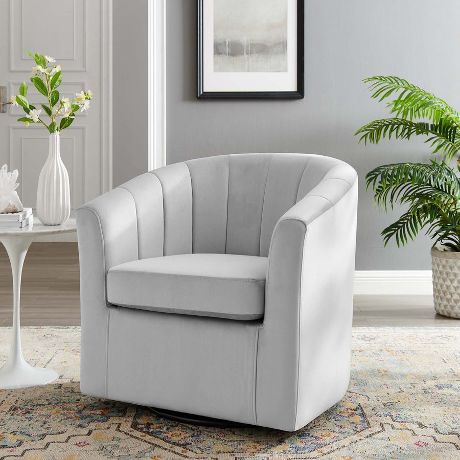 Hadley Performance Velvet Swivel Armchair in Light Gray