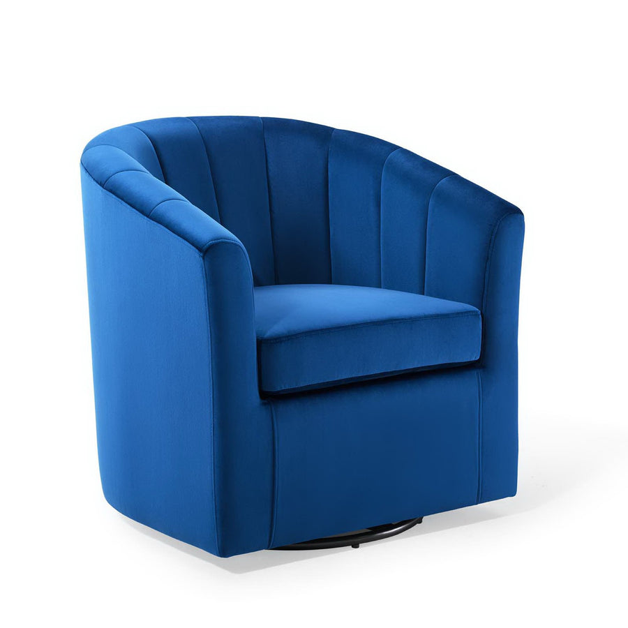 Hadley Performance Velvet Swivel Armchair in Navy