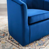 Hadley Performance Velvet Swivel Armchair in Navy