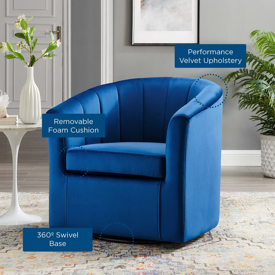 Hadley Performance Velvet Swivel Armchair in Navy