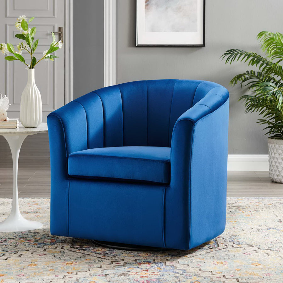 Hadley Performance Velvet Swivel Armchair in Navy