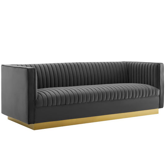Sanguine 3 Piece Vertical Channel Tufted Upholstered Performance Velvet Set by Furniture For America