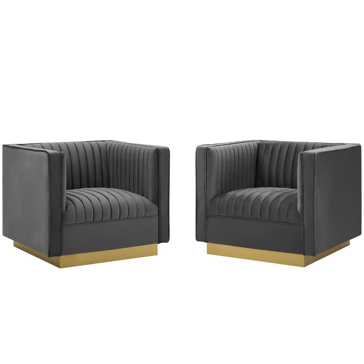 Sanguine Vertical Channel Tufted Upholstered Performance Velvet Armchair Set of 2 by Furniture For America