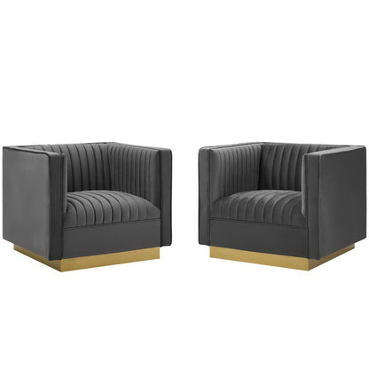 Sanguine Vertical Channel Tufted Upholstered Performance Velvet Armchair Set of 2 by Furniture For America