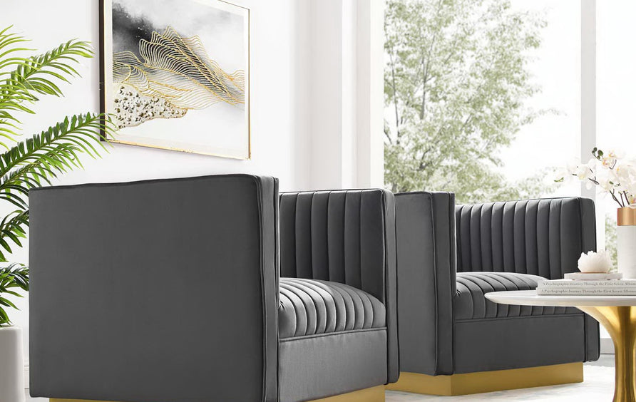 Soren Vertical Channel Tufted Upholstered Performance Velvet Armchair Set of 2 in Gray