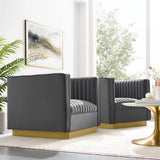 Soren Vertical Channel Tufted Upholstered Performance Velvet Armchair Set of 2 in Gray